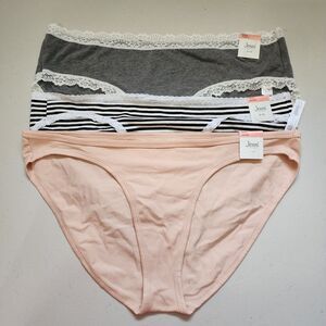 Jenni Intimates Bikini Cut Panties Womens 3X Black Striped Grey Beige Set Of 3